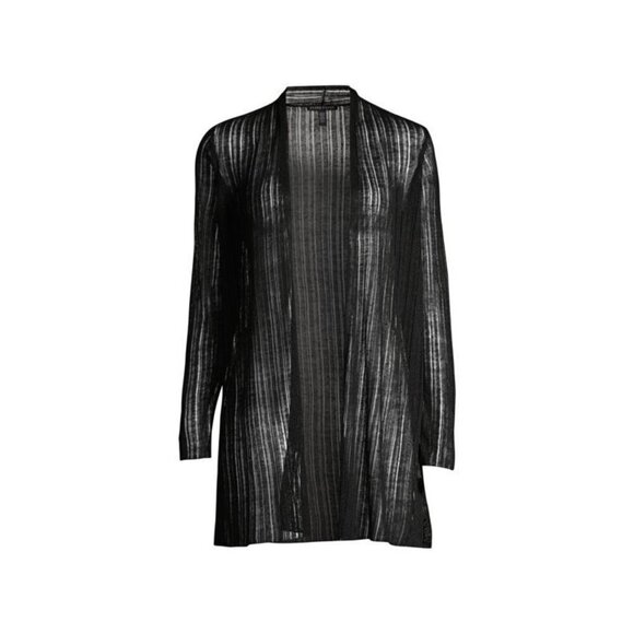 Eileen Fisher Cardigan Organic Italian Linen Blend Open Knit Duster Black L - Picture 4 of 14